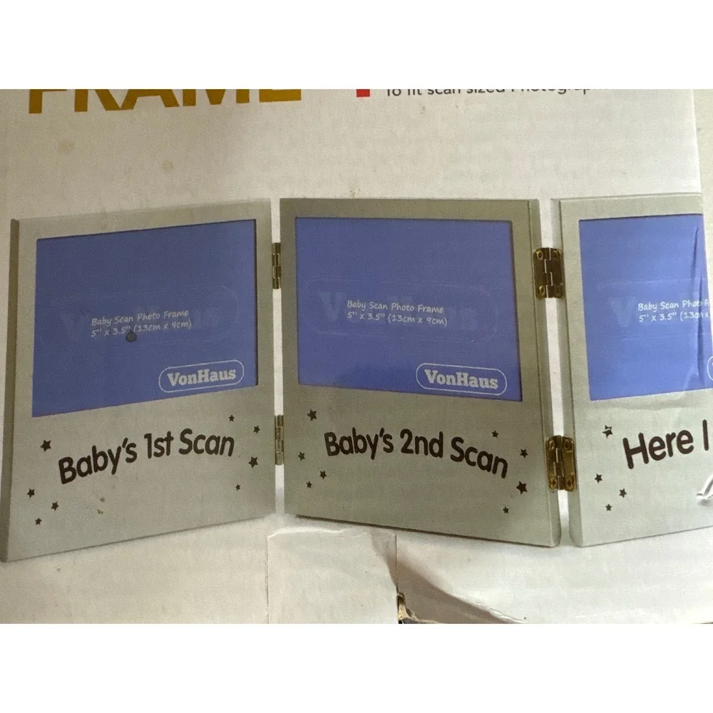 VonHaus Baby Scan Ultrasound Photo Frame Tri-Fold 3-Picture Sonogram Keepsake